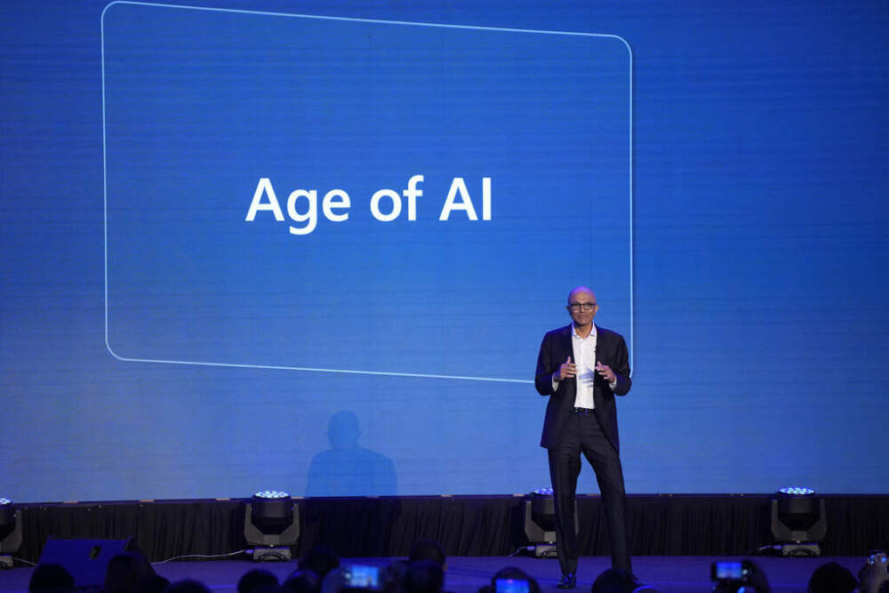 Microsoft CEO Satya Nadella speaks during a conference in Kuala Lumpur, Malaysia, Thursday, May 2, 2024. (AP Photo/Vincent Thian)