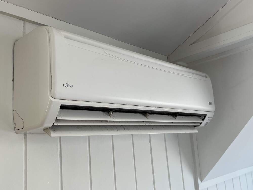 Mini splits are a popular heat pump choice for homes without existing ductwork. (Beth Healy/WBUR)