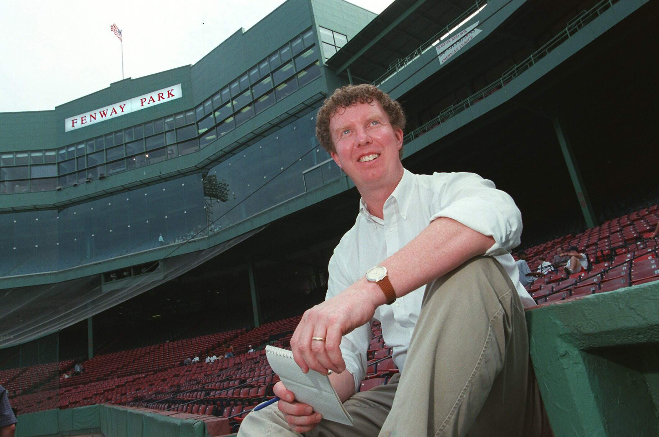 Dan Shaughnessy poses for a photo in Fenway Park in 1998. (Courtesy of the Boston Globe)