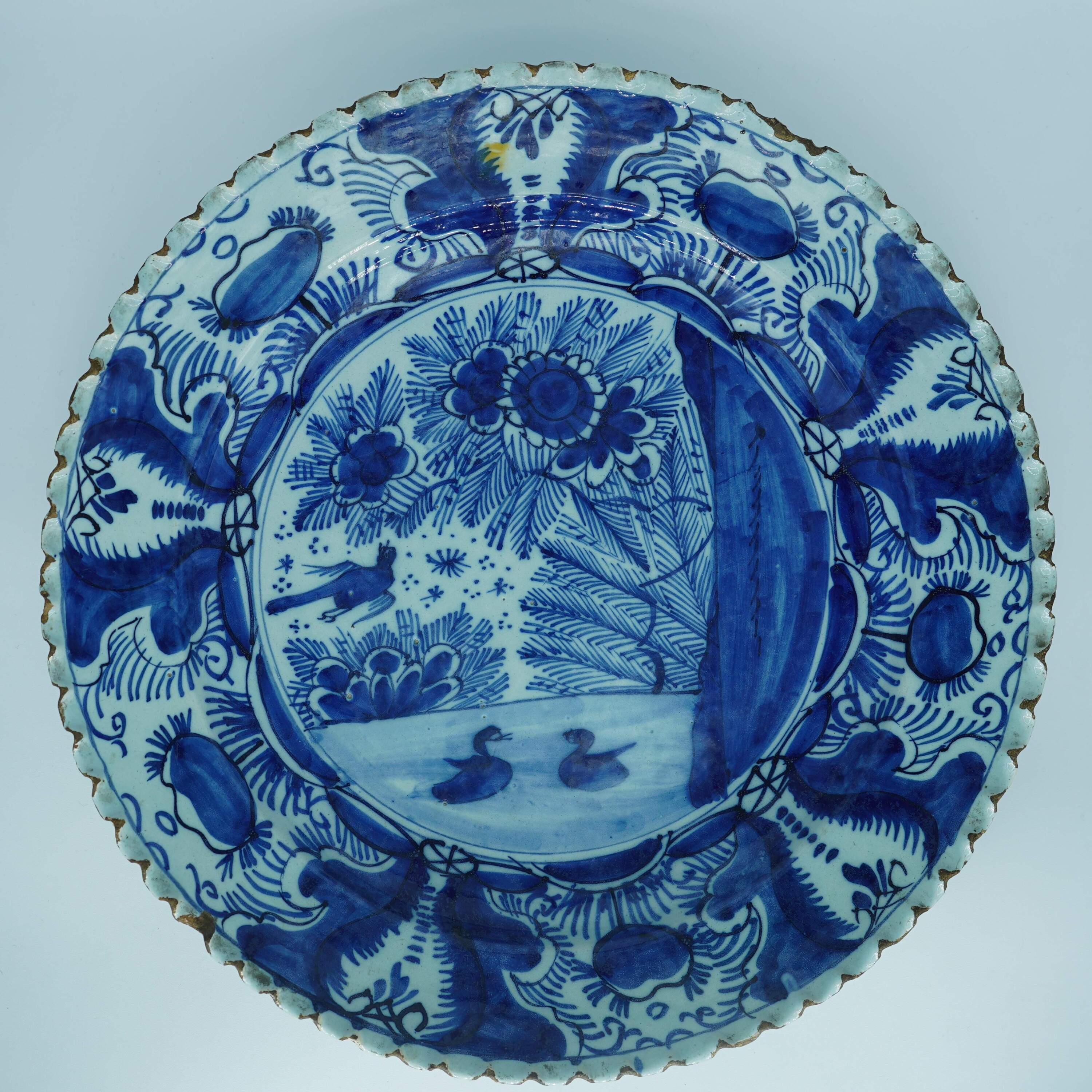 A Dutch Delft Blue and White Large Plate, De Dubbelde Schenkkan (The Double Jug) Factory, ca. 1765. (Courtesy of The National Society of Colonial Dames in the State of New York)