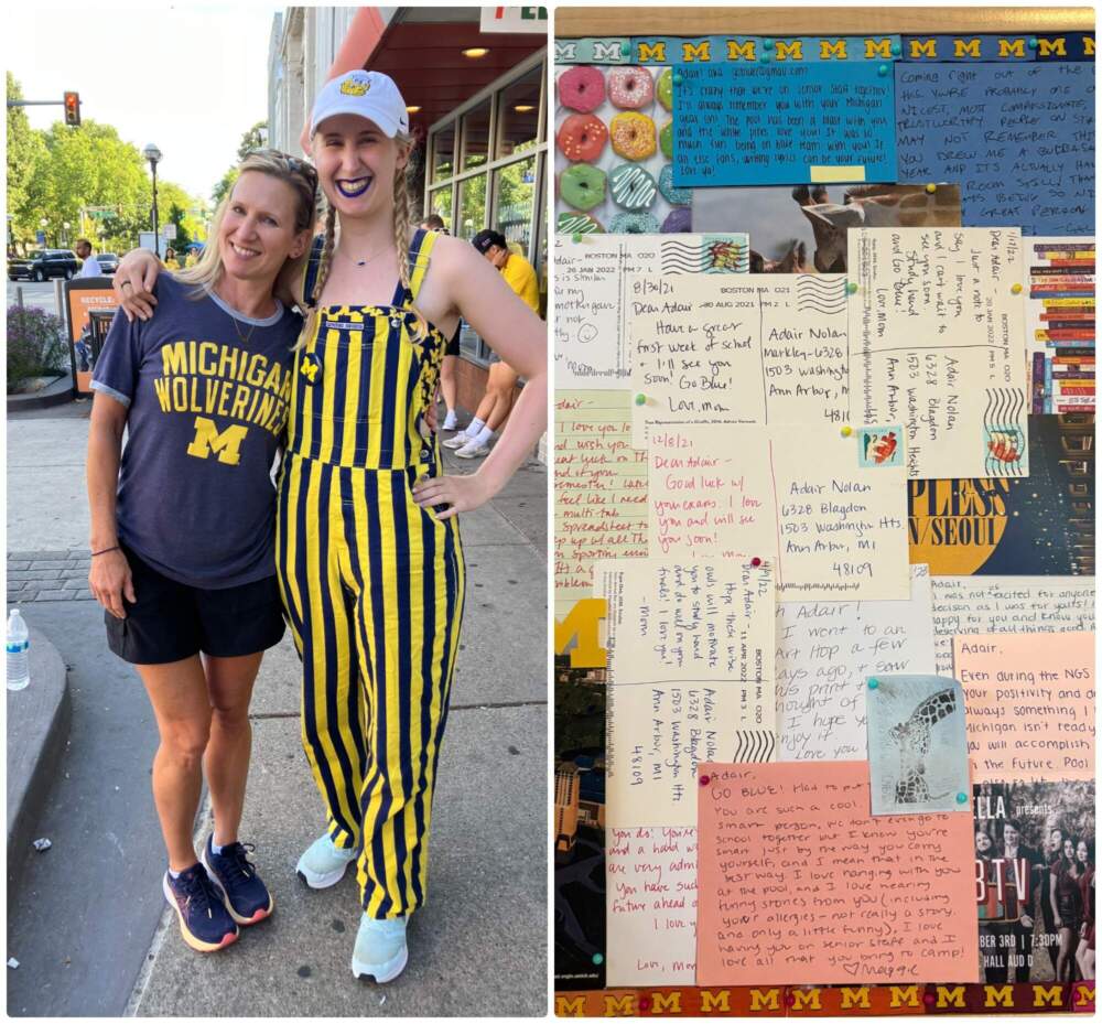 The author and her daughter, Adair, and Adair's bulletin board. (Courtesy Laura McTaggart)