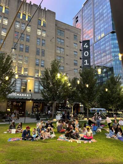 People gather on the lawn at Time Out Market for Movie Monday. (Courtesy Simone Kronholm/Time Out Market)