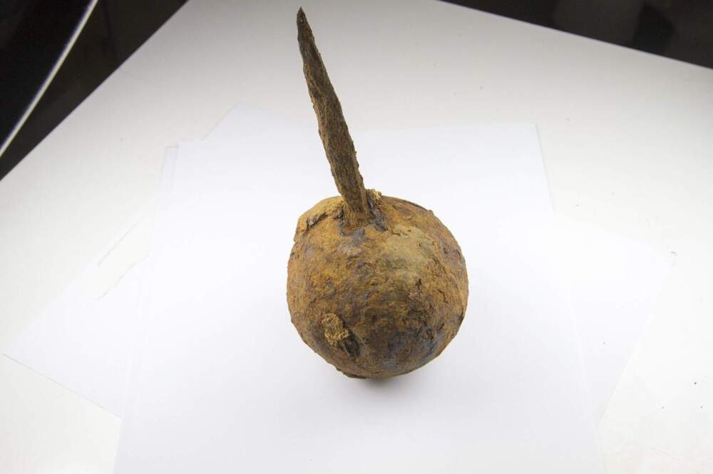 Cannon ball from the Battle of Bunker Hill, June 17, 1775. (Joe Difazio by WBUR)
