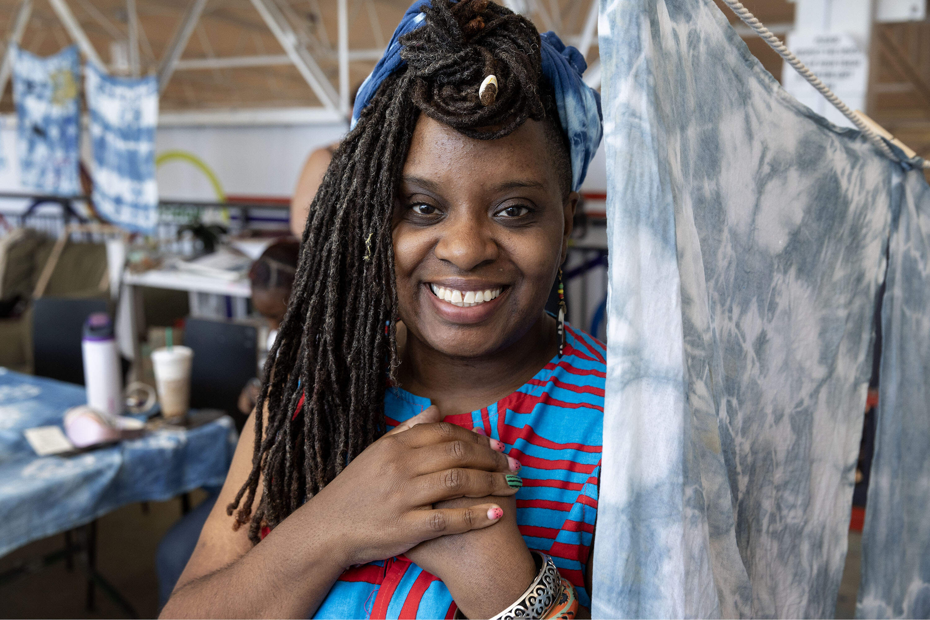 Artist Tanya Nixon-Silberg at Artists for Humanity in Boston. (Robin Lubbock/WBUR)