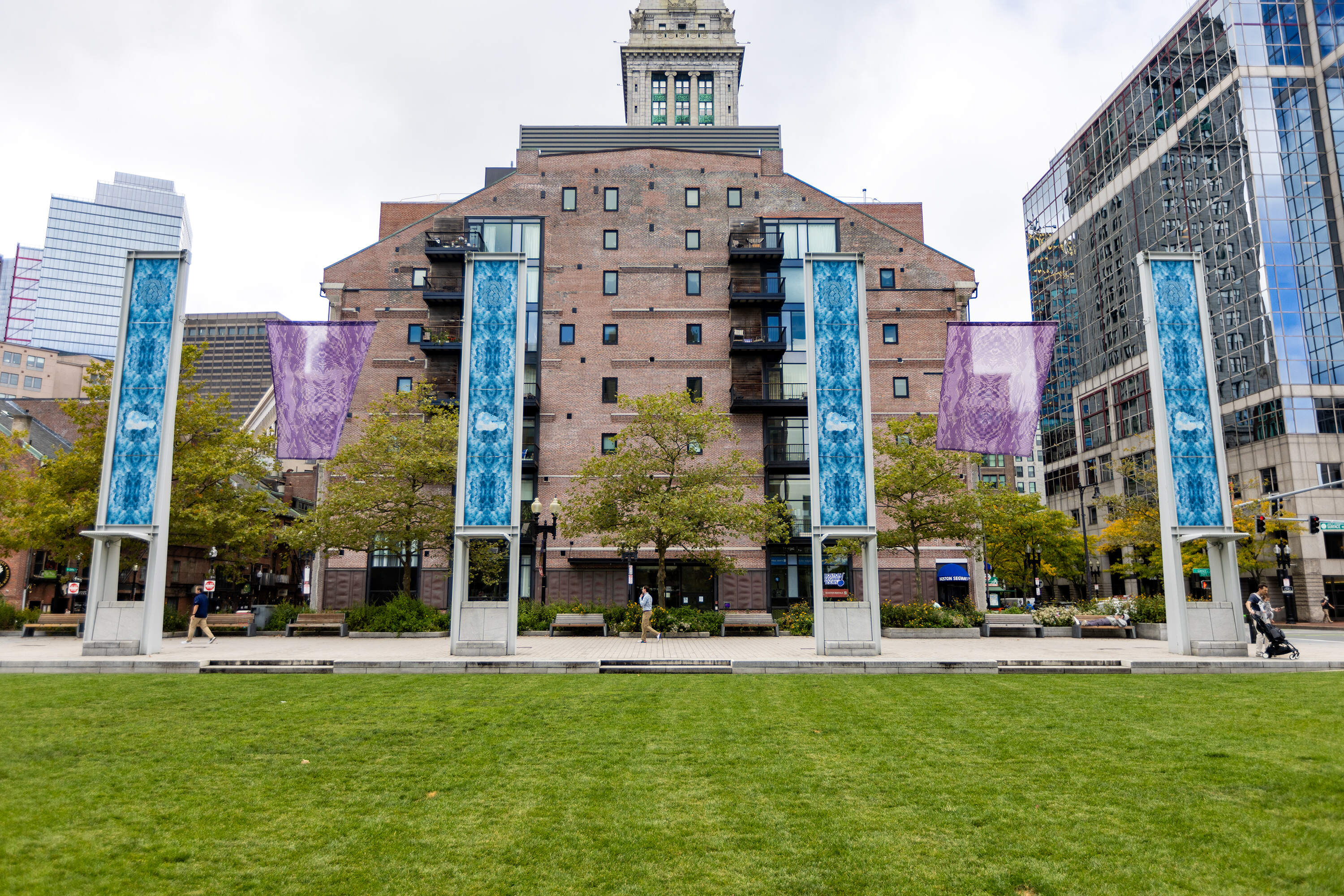 “A big question in my piece here on the Greenway is who gets to survive climate change, is that class-based? Is that race-based?” Asunción asked. “All these questions bring up conversations that are hard, but it's very important to come to so we can all survive.” (Jesse Costa/WBUR)