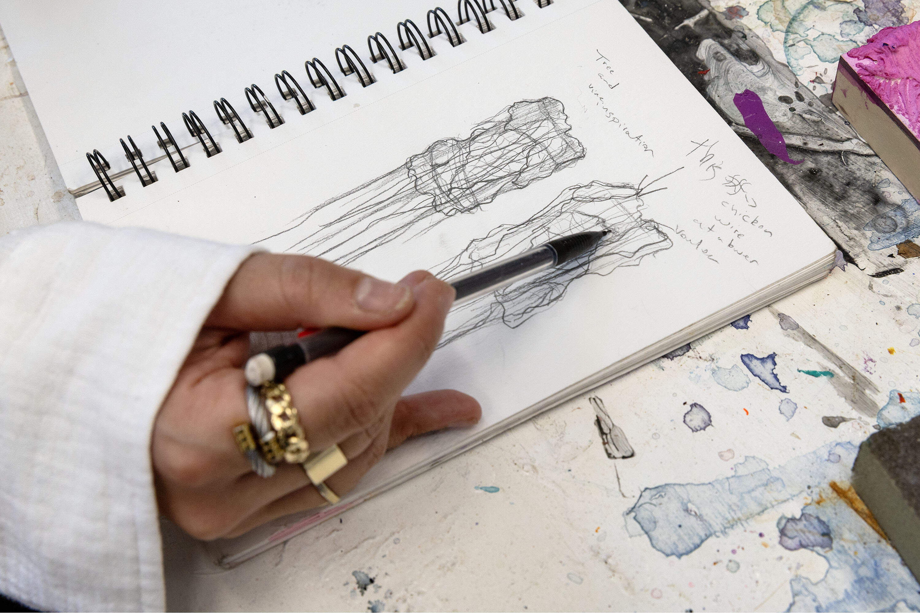 A detail of Nanajian's sketchbook. (Robin Lubbock/WBUR)