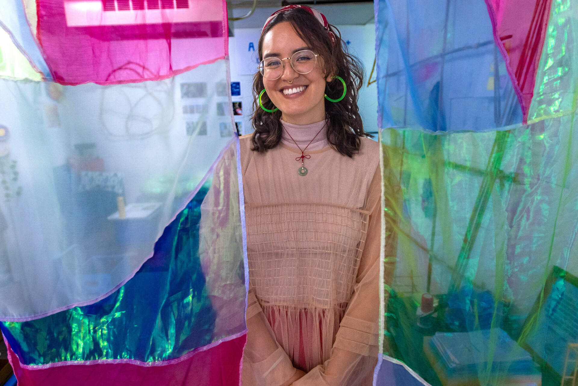 bi stands in her studio at the Boston Center for the Arts. (Jesse Costa/WBUR)