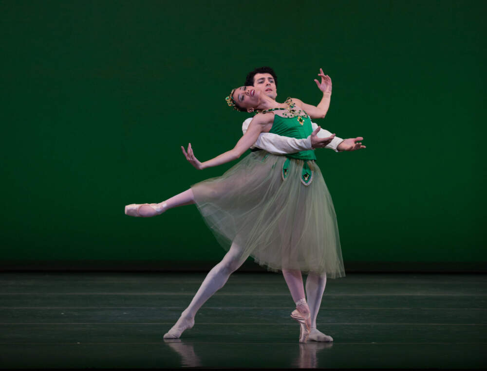 Lia Cirio and Lasha Khozashvili in George Balanchine’s "Emeralds. (Courtesy Rosalie O’Connor/Boston Ballet)