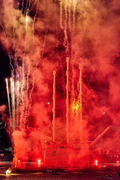 Adela Goldbard's "Invadieron por mar, respondemos con fuego. Un presagio." for the Boston Public Art Triennial. (Courtesy Robert Gallegos)