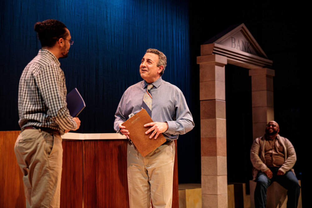 From left: David J. Castillo, Luis Negrón and Arthur Gomez in SpeakEasy Stage Company's "Primary Trust." (Courtesy Benjamin Rose Photography)