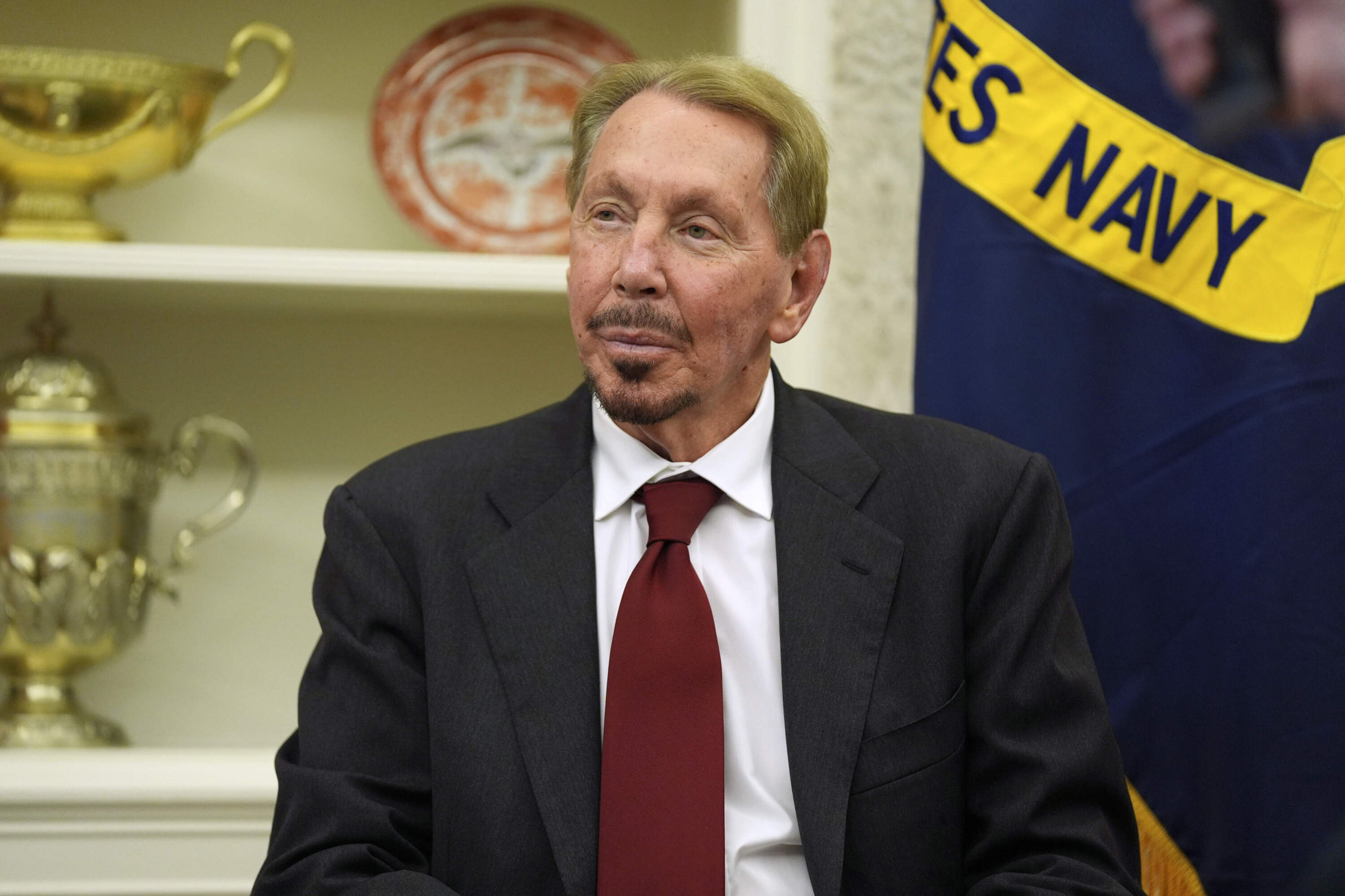 Larry Ellison, chairman and chief technology officer of Oracle Corporation, sits in the Oval Office of the White House as President Trump signs an executive order, Monday, Feb. 3, 2025, in Washington. (Evan Vucci/AP)