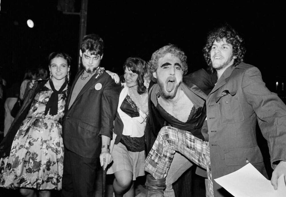 A group of young people assemble on M Street in the Georgetown neighborhood of Washington, D.C., before attending "The Rocky Horror Picture Show," on November 15, 1985. (Tom Reed/AP)