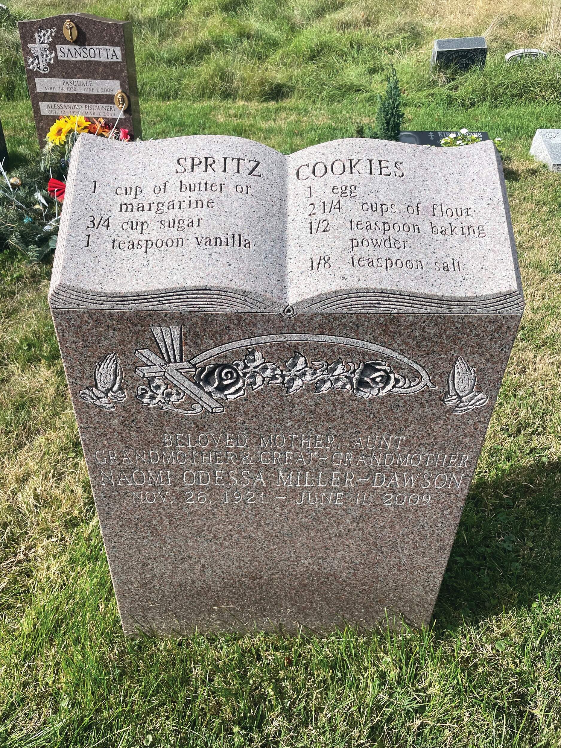 A recipe for spritz cookies on Naomi Odessa Miller-Dawson's grave. (Courtesy of Jill Petracek)