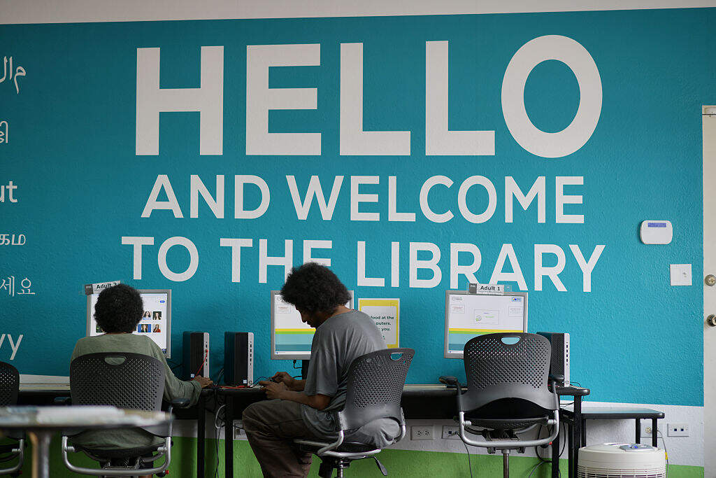 People use computer for a research at Chambers Plaza library of Aurora Public Library in Aurora, Colorado on Friday, August 22, 2025. (Hyoung Chang/The Denver Post)