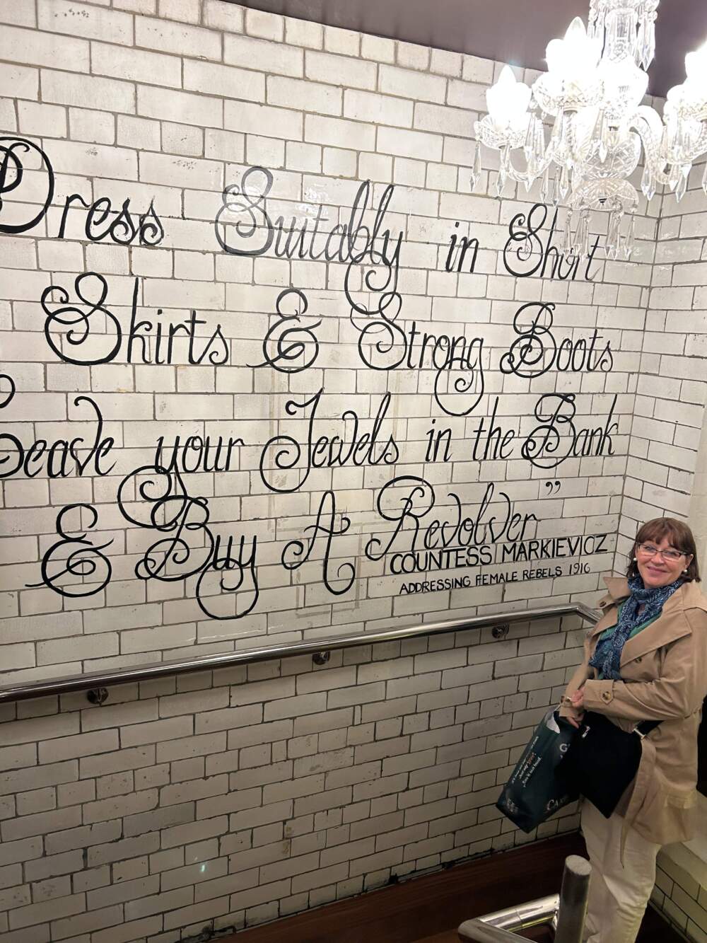 The author's wife, Jen, stands before a quote attributed to Constance Markievicz. (Courtesy Doug Brown)