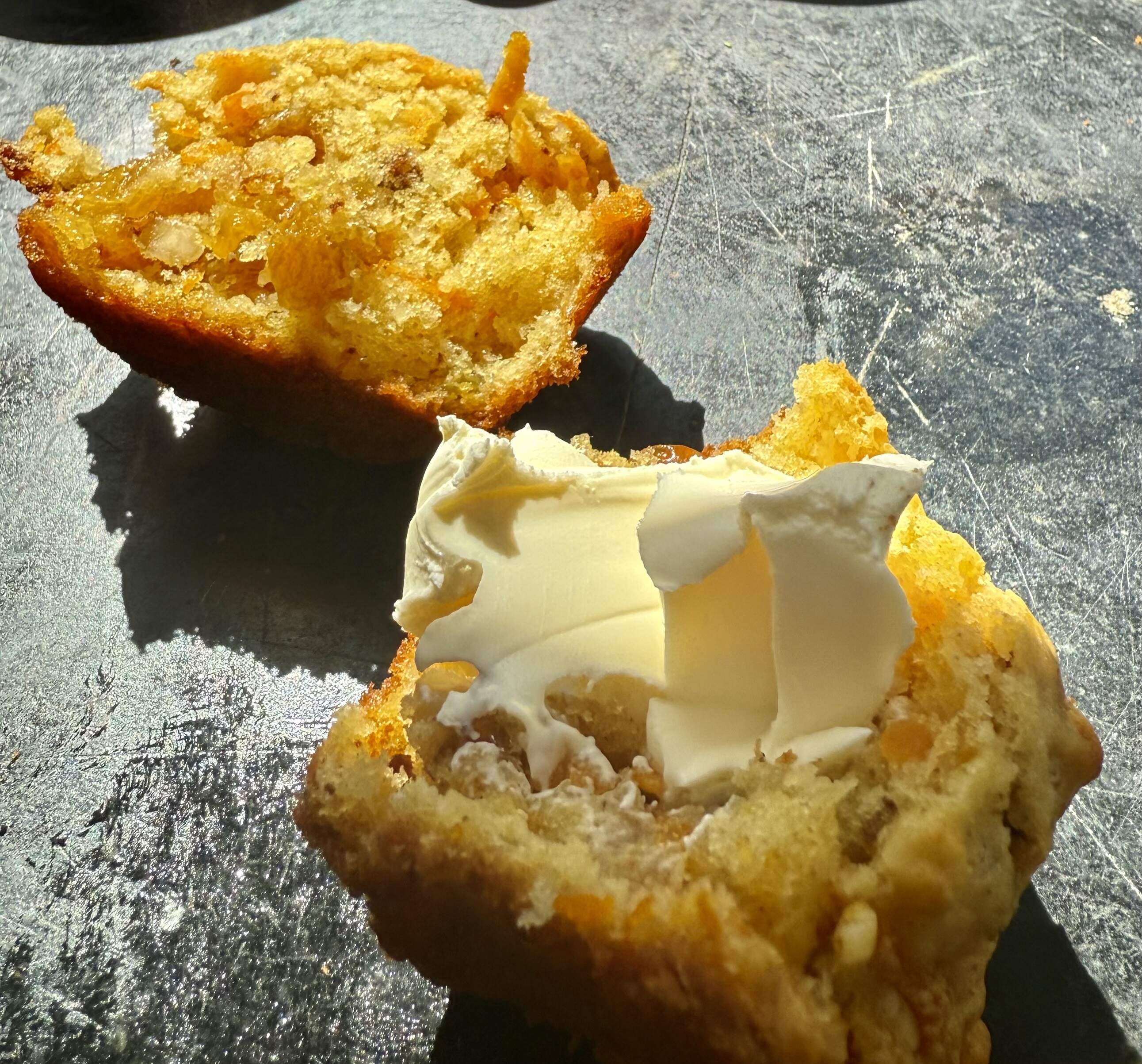 Carrot, walnut, raisin and coconut muffins. (Kathy Gunst/Here &amp; Now)