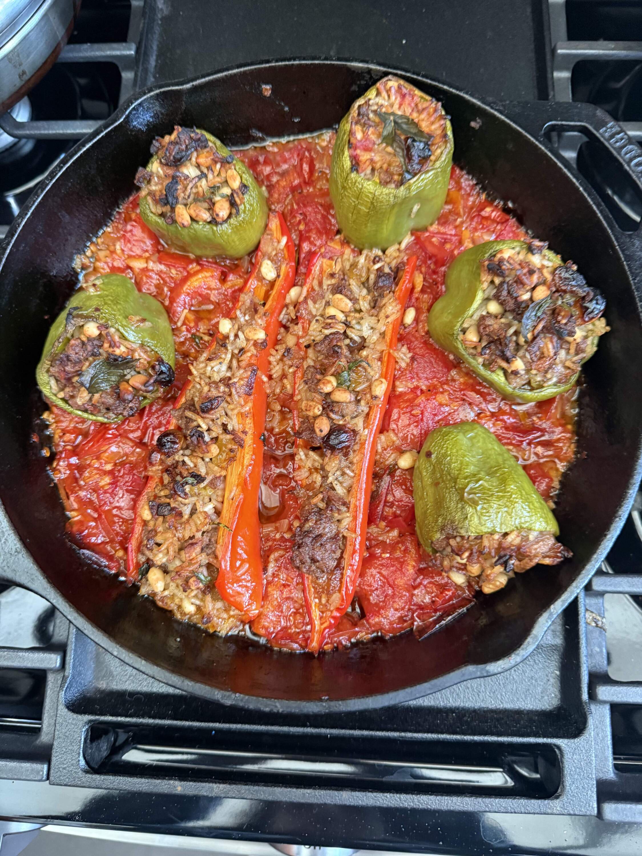 with rice, ground meat, mint and cinnamon. (Kathy Gunst/Here & Now)