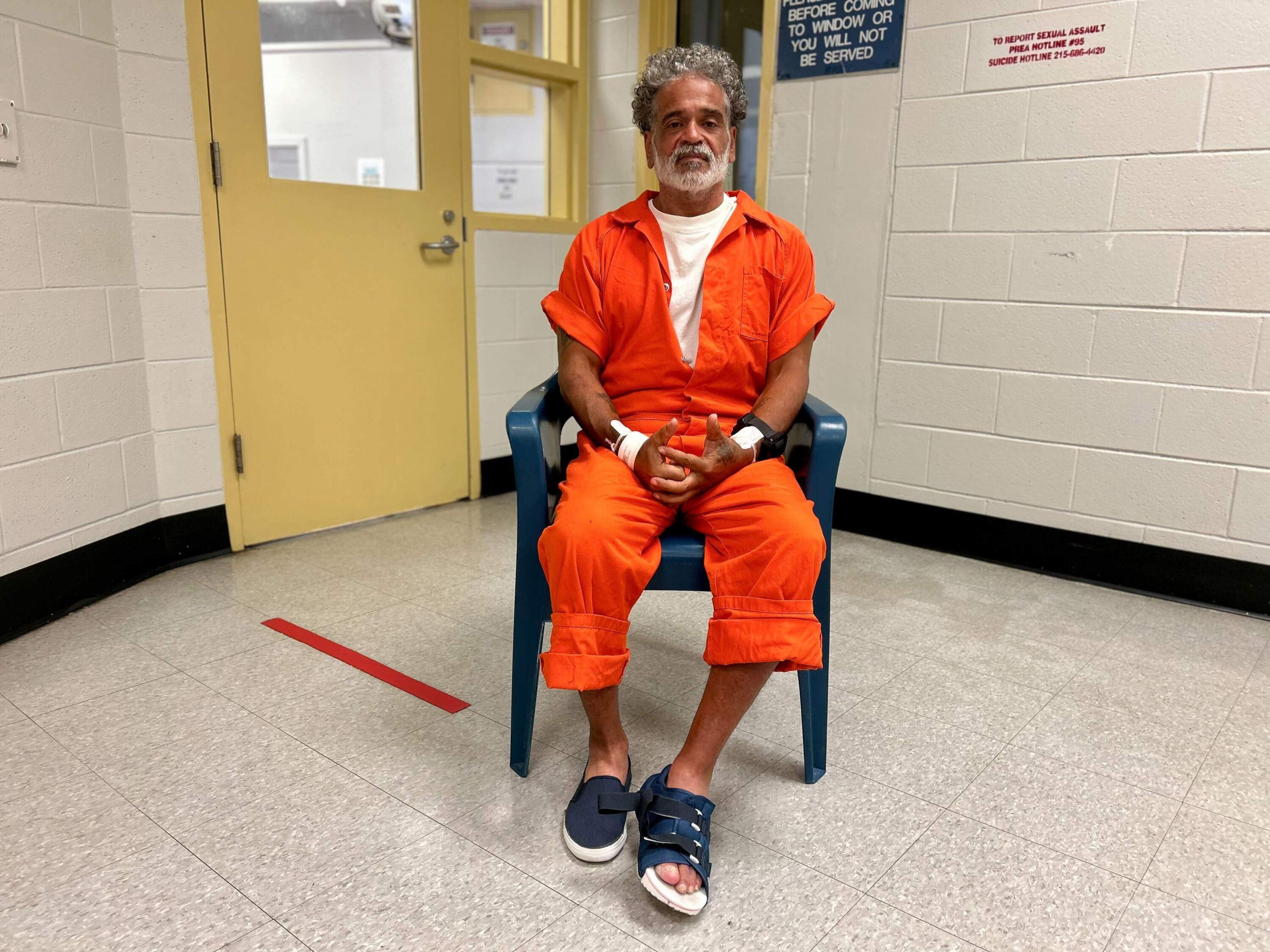 Shortly after he was booked into the Philadelphia jail, medical staff placed a wristband on Erikson Barrios to monitor his vital signs. (Peter O’Dowd/Here & Now)