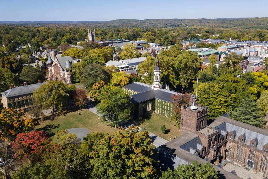 This aerial image shows the Princeton University campus in Princeton, N.J., Oct. 8, 2024. (AP Photo/Ted Shaffrey, File)