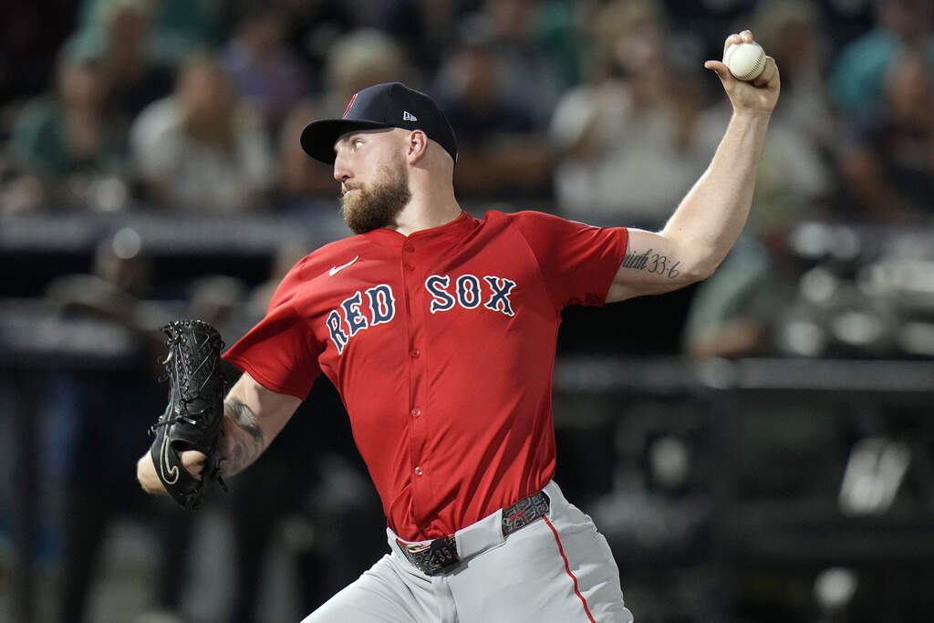 Boston Red Sox pitcher Garrett Crochet delivers to the Tampa Bay Rays during the first inning of a baseball game Friday, Sept. 19, 2025, in Tampa, Fla. (Chris O'Meara/AP)
