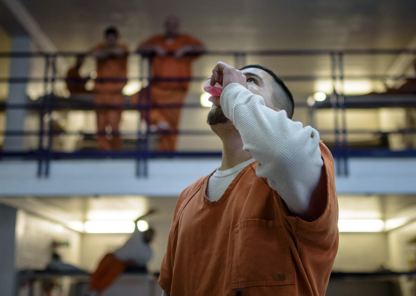 Inmates who are battling drug addiction take a dose of methadone. (Roberto E. Rosales for Here &amp; Now)