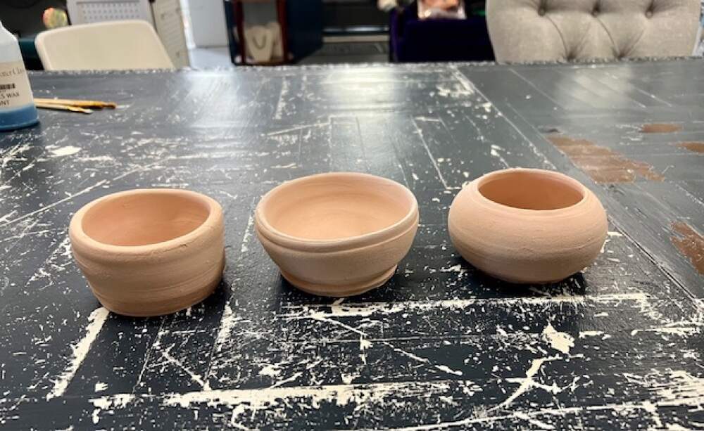 Three partially finished pieces of pottery, made by the author. (Courtesy T.M. Blanchet)