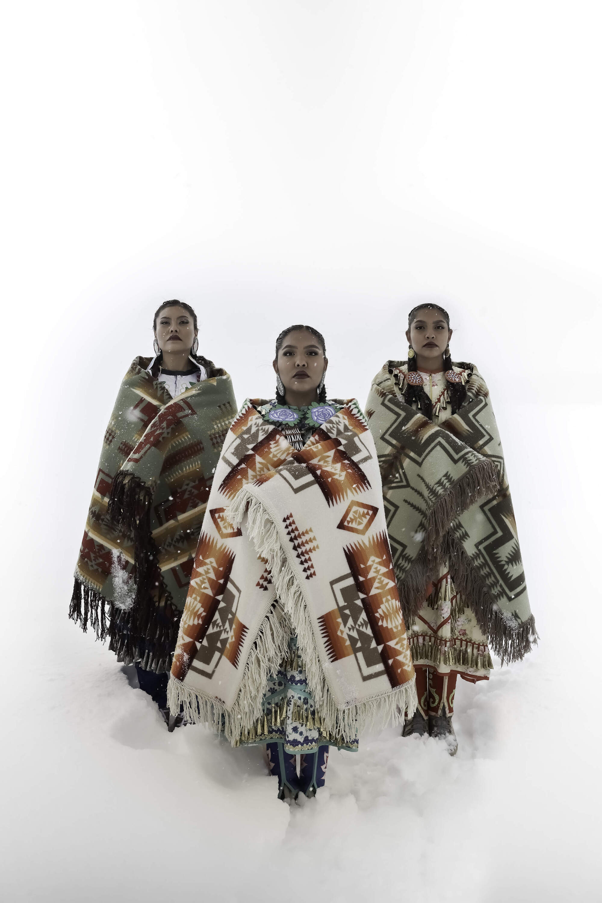 This is a limited-edition image from the Art Heals: The Jingle Dress Project photo series. This image was captured at the Yellowstone National Park in Wyoming, native land of the Newe Sogobia, Apsáalooke, and Tséstho’e people. (Courtesy of Eugene Tapahe)