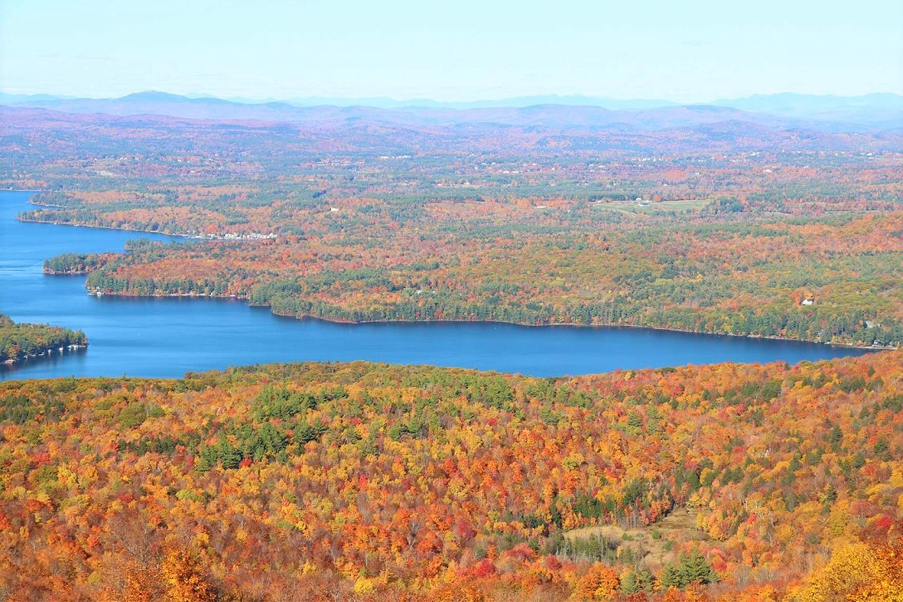 View of Lake Sunapee from near the summit of Mount Sunapee. (Dan Tuohy/NHPR)