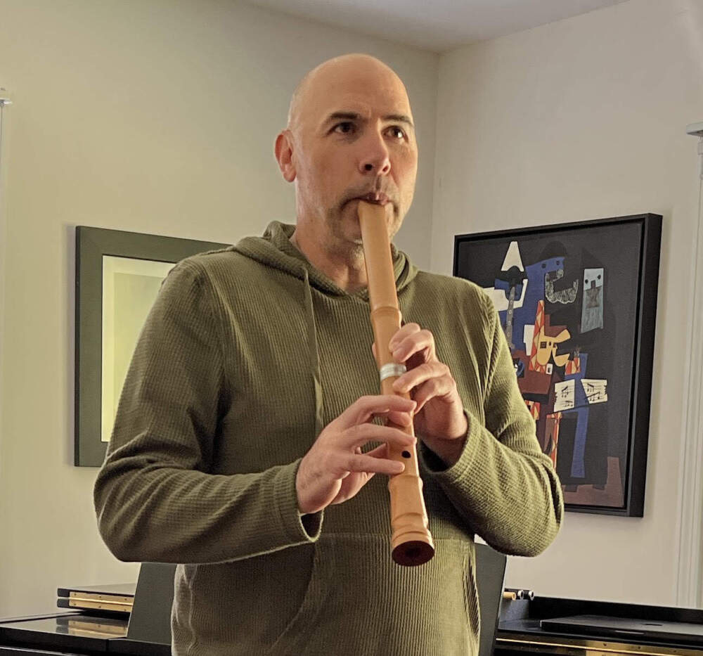 Eric Shimelonis plays the shakuhachi: a bamboo end-blown flute with a long history in Japan. (image courtesy Rebecca Sheir)