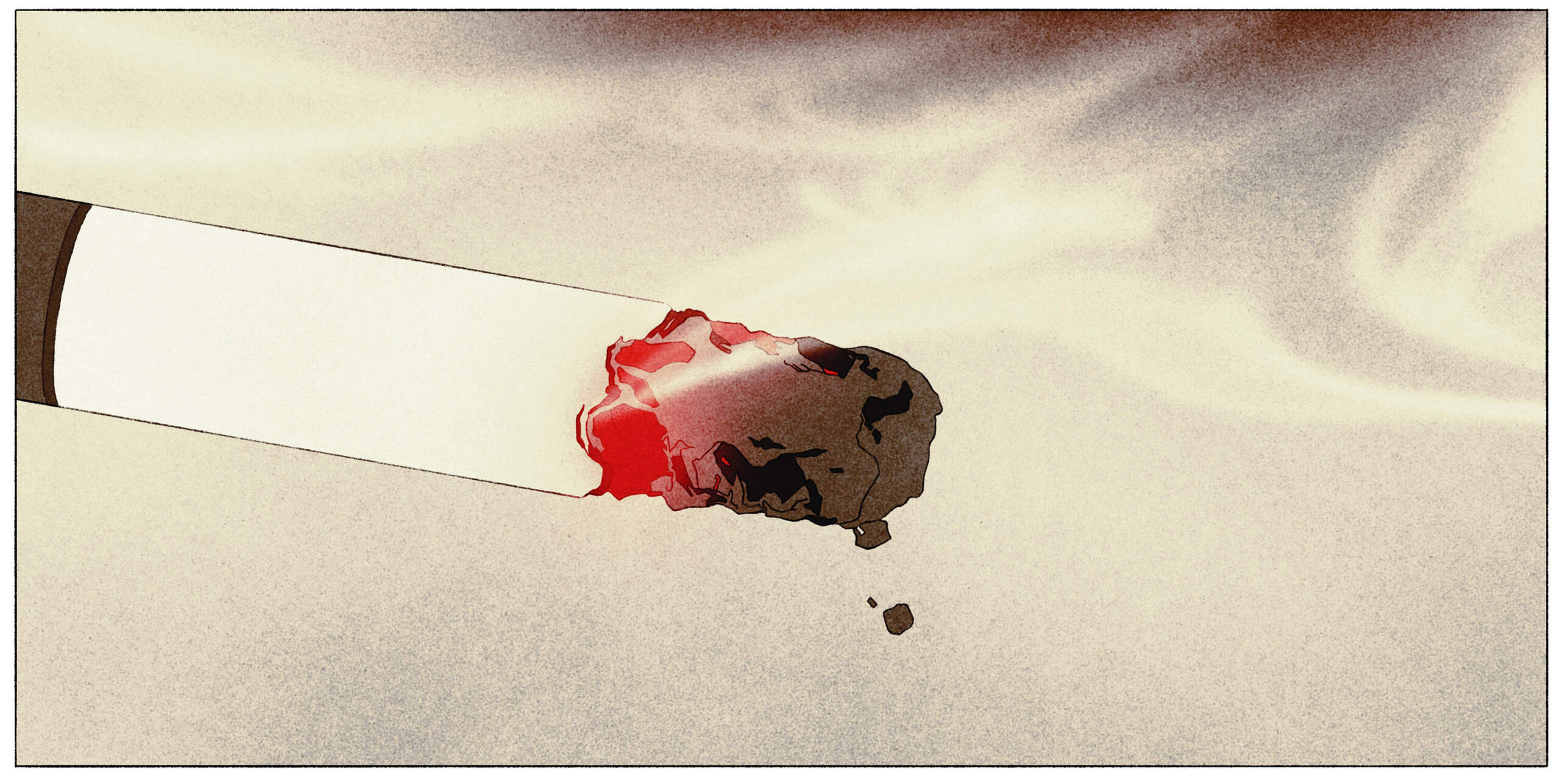 An illustration of ash falling from the tip of a lit cigarette.