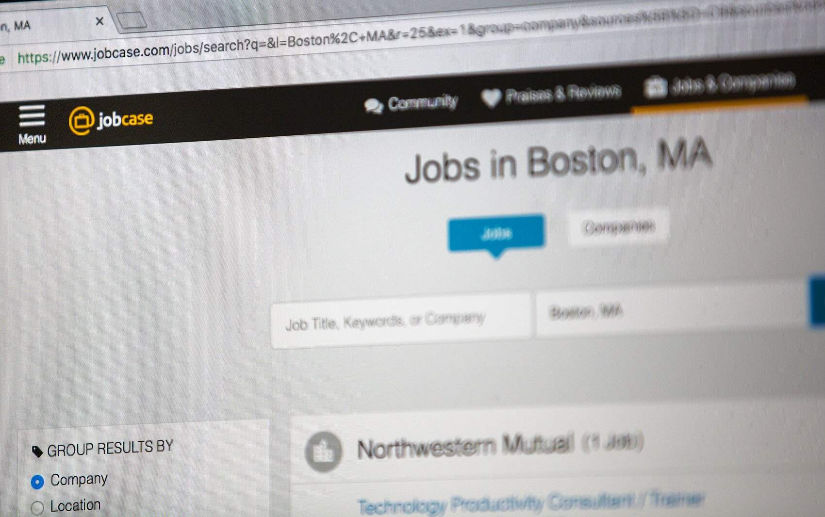 A job listing website. (Jesse Costa/WBUR)