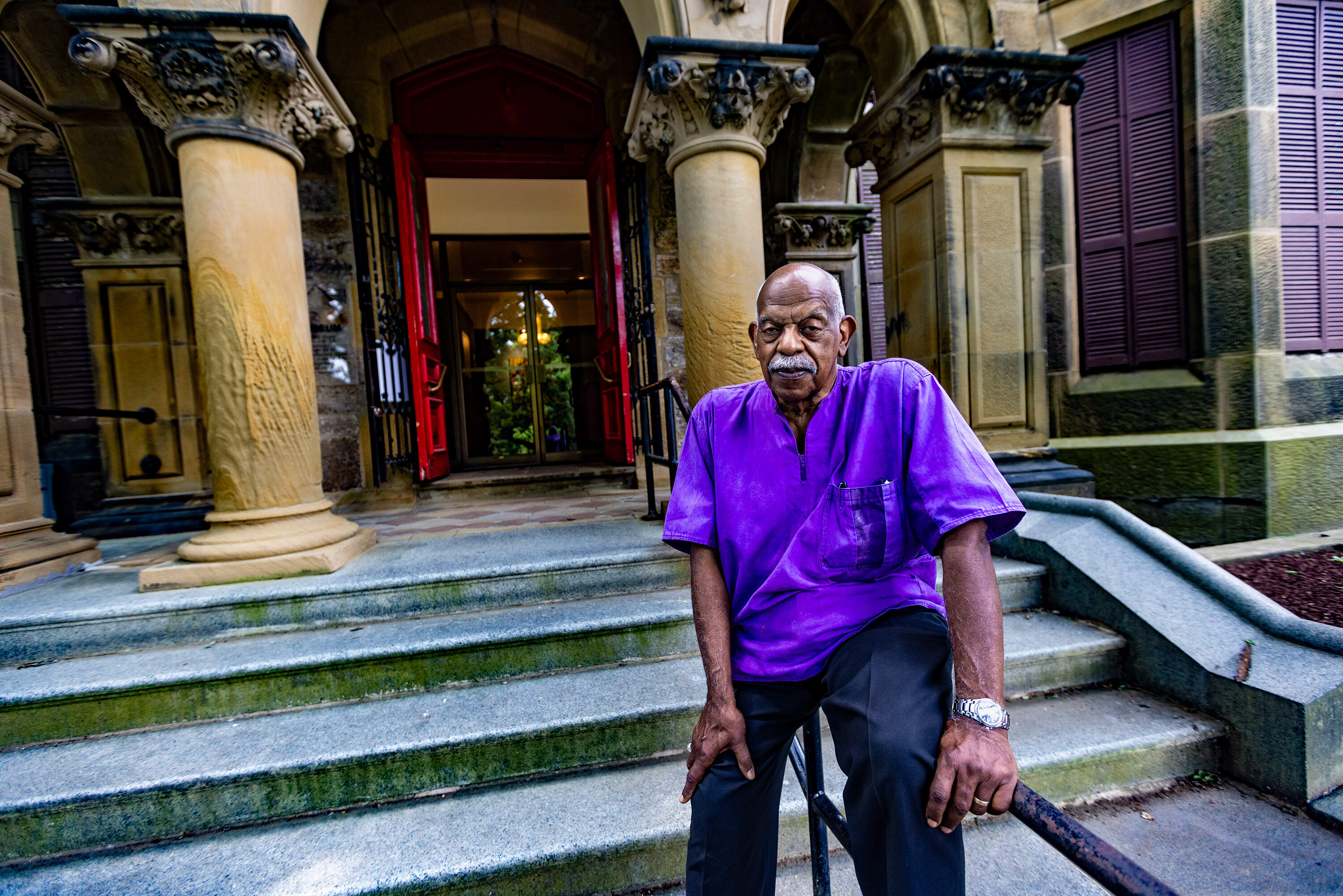 Director and curator Barry Gaither in front of the Museum of the National Center of Afro-American Artists. (Jesse Costa/WBUR)