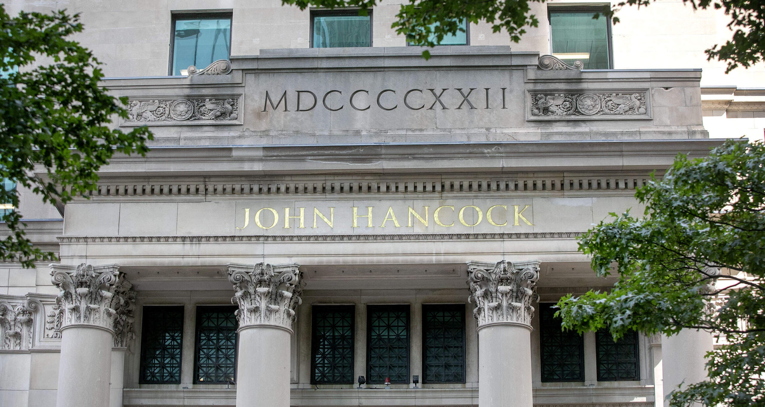 The current John Hancock building entrance in Boston's Back Bay. The hidden camera incident occurred in 2019, when the company worked out of a building in the Seaport. (Robin Lubbock/WBUR)