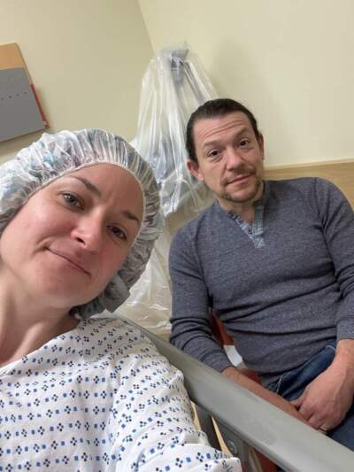 The author and her husband, Miguel, right before her lumpectomy in March. (Courtesy Kelly Cervantes)