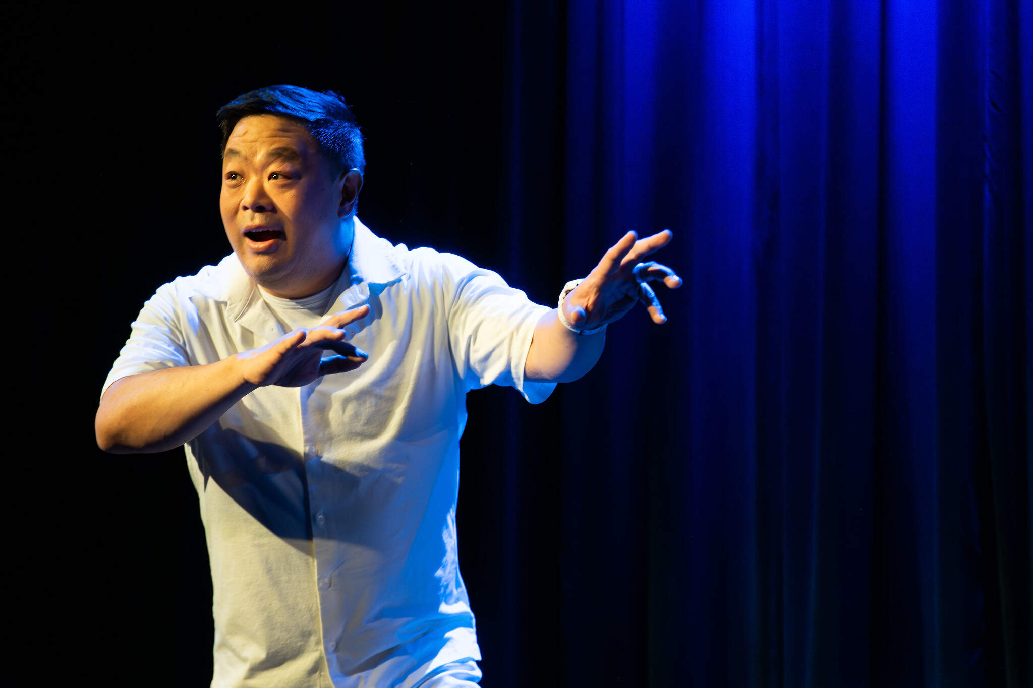 Chris Grace in "Sardines (a comedy about death)" at The Huntington. (Courtesy Annielly Camargo)
