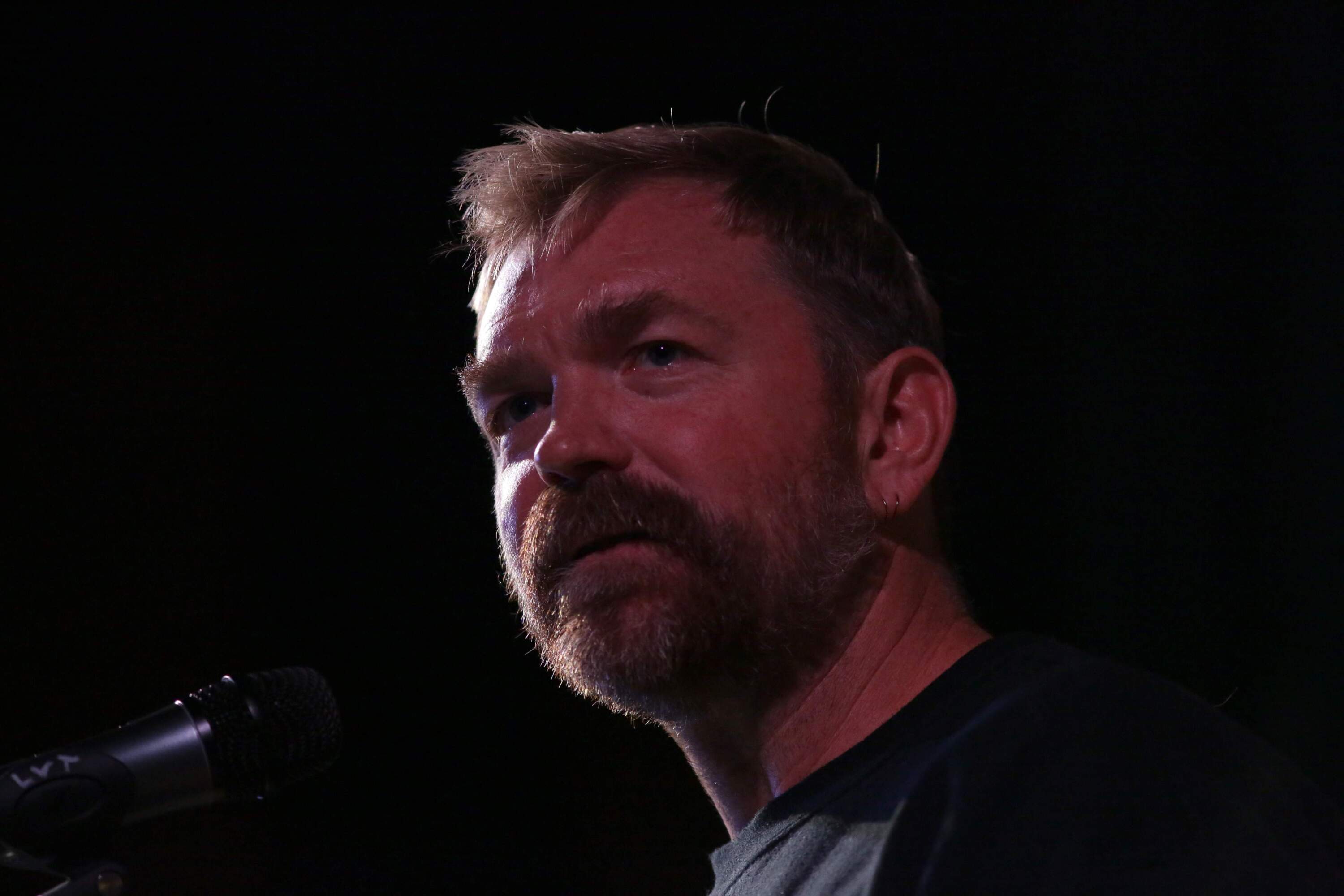 Democratic Maine Senate candidate Graham Platner speaks at a town hall in Ogunquit, Maine on Oct. 22. (Caleb Jones/AP)