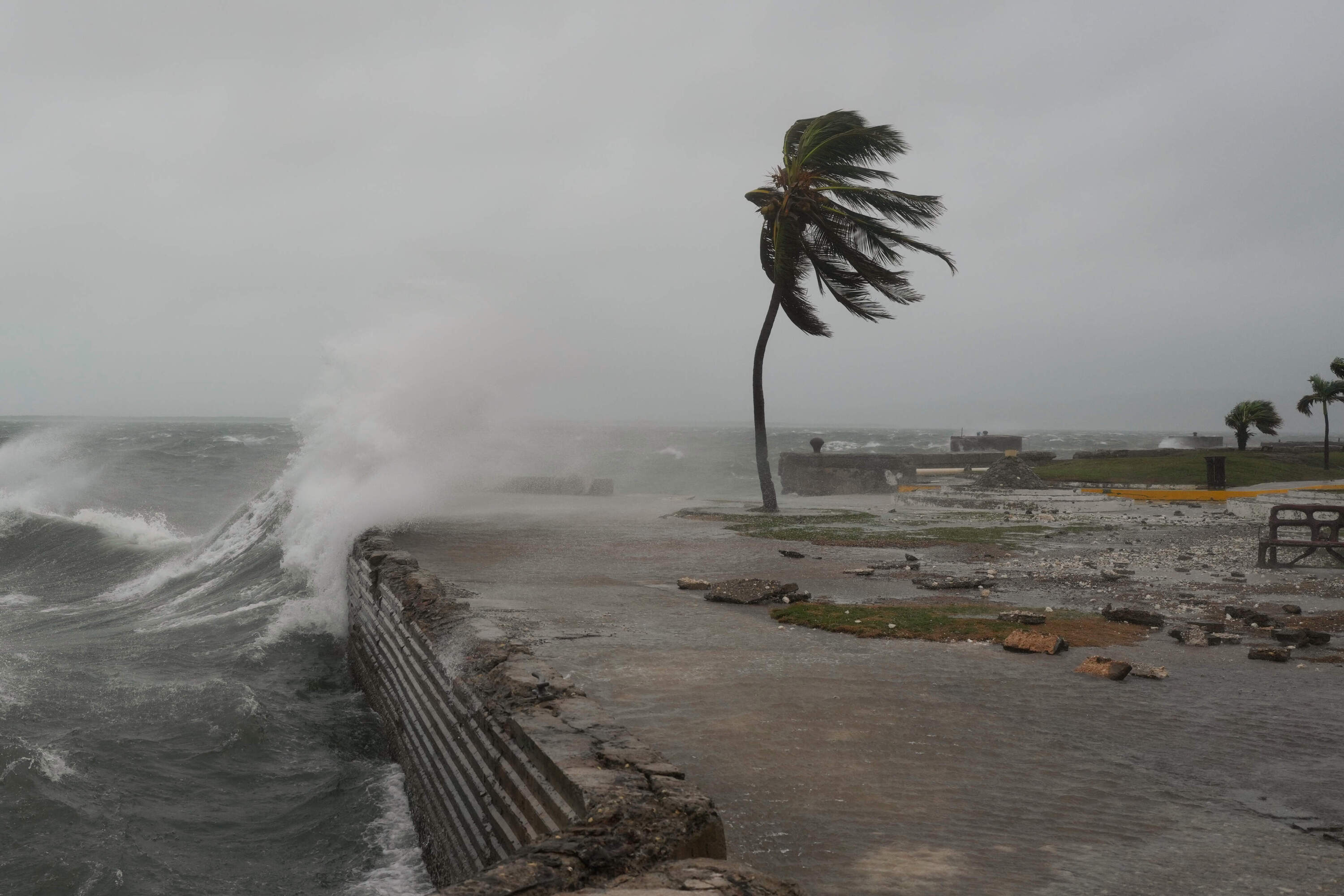 Waves splash in Kingston, Jamaica, as Hurricane Melissa approaches, Tuesday, Oct. 28, 2025. (Matias Delacroix/AP)