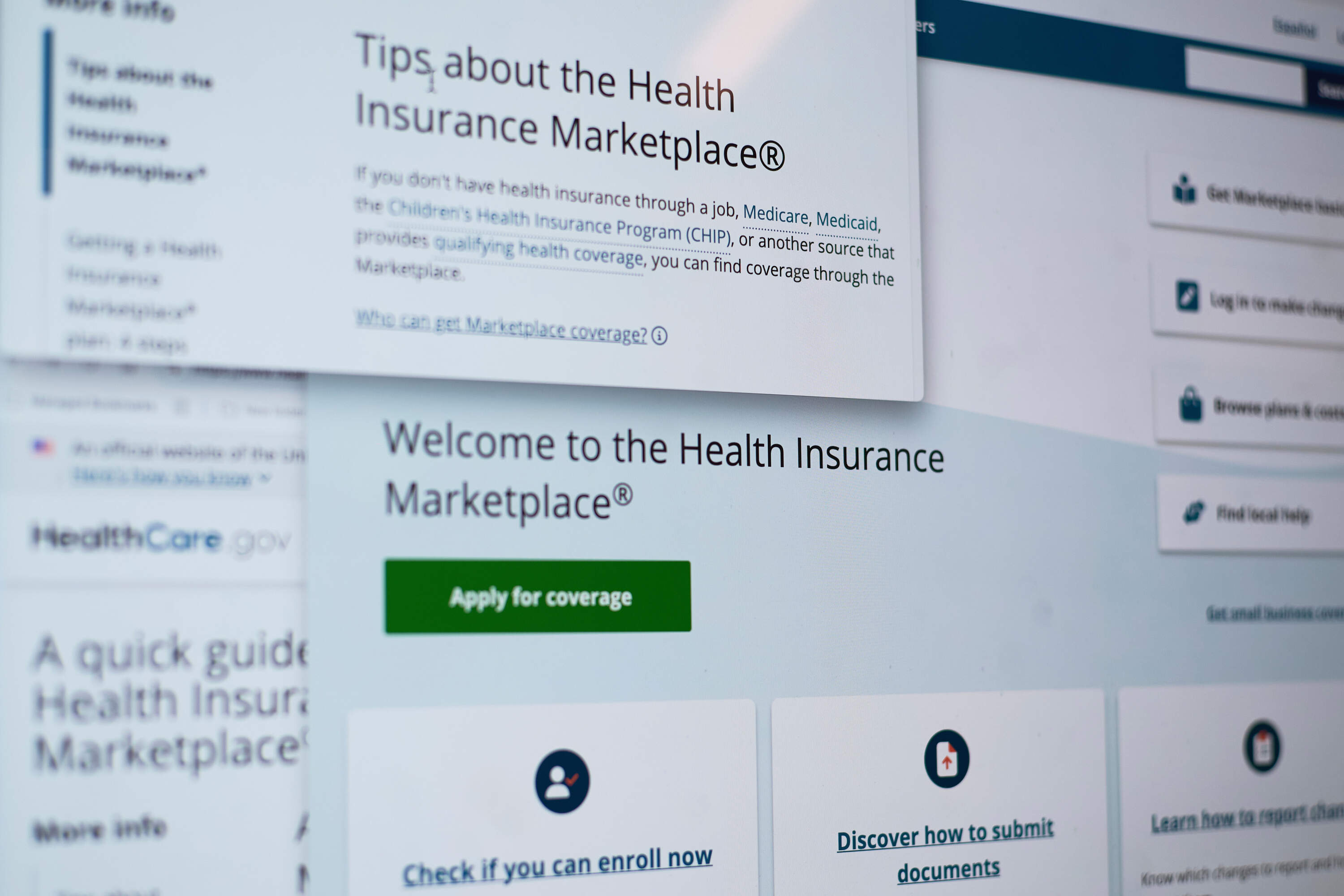 Pages from the U.S. Affordable Care Act health insurance website healthcare.gov are seen on a computer screen in New York on Tuesday, Aug. 19, 2025. (Patrick Sison/AP)