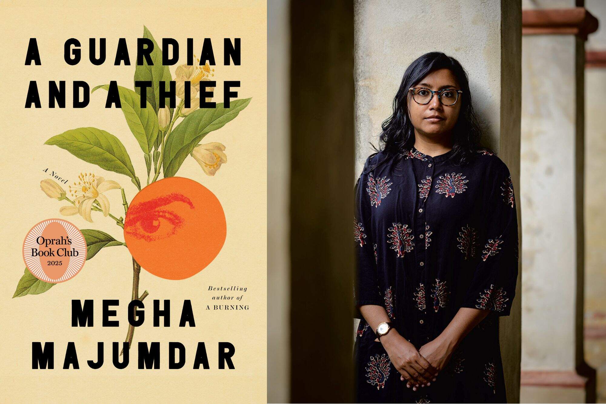 The cover of "A Guardian and a Thief" and author Megha Majumdar. (Courtesy of Alfred A. Knopf and Marco Giugliarelli)