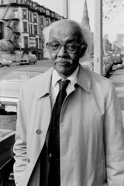 Allan Rohan Crite photographed on Columbus Avenue in Boston's South End in April 1981. (Courtesy Aukram Burton, RamImages.com)