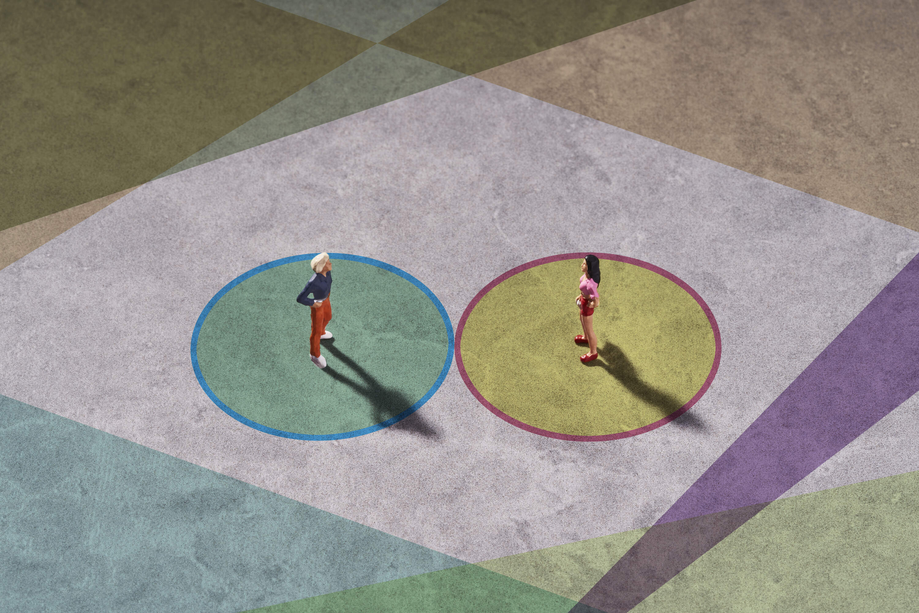 Two people stand apart in their own spaces. (Yagi Studio/Getty Images)