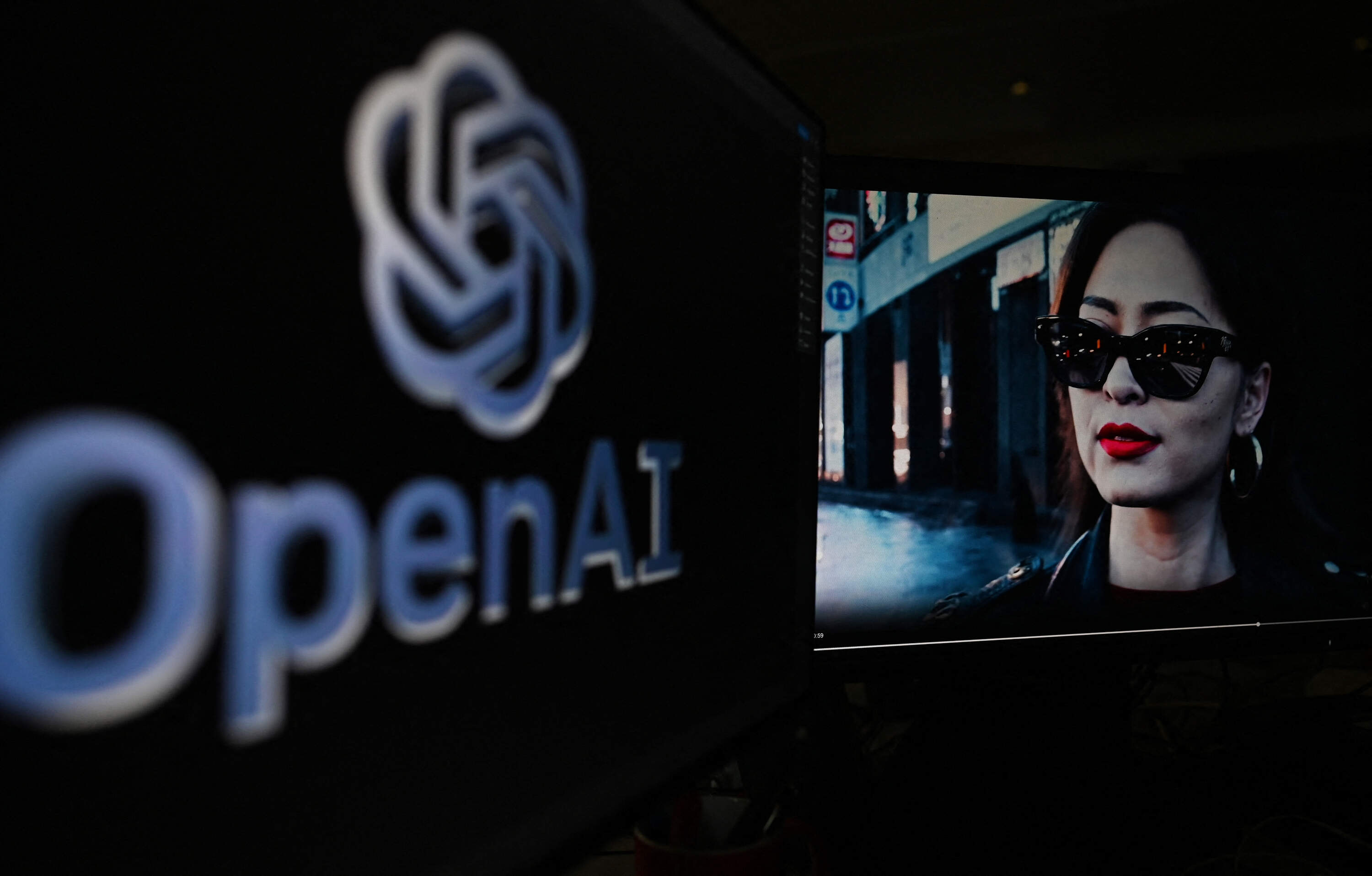 A photo shows a frame of a video generated by a new intelligence artificial tool, dubbed "Sora", unveiled by the company OpenAI, in Paris on February 16, 2024. (Stefano Rellandini/AFP via Getty Images)