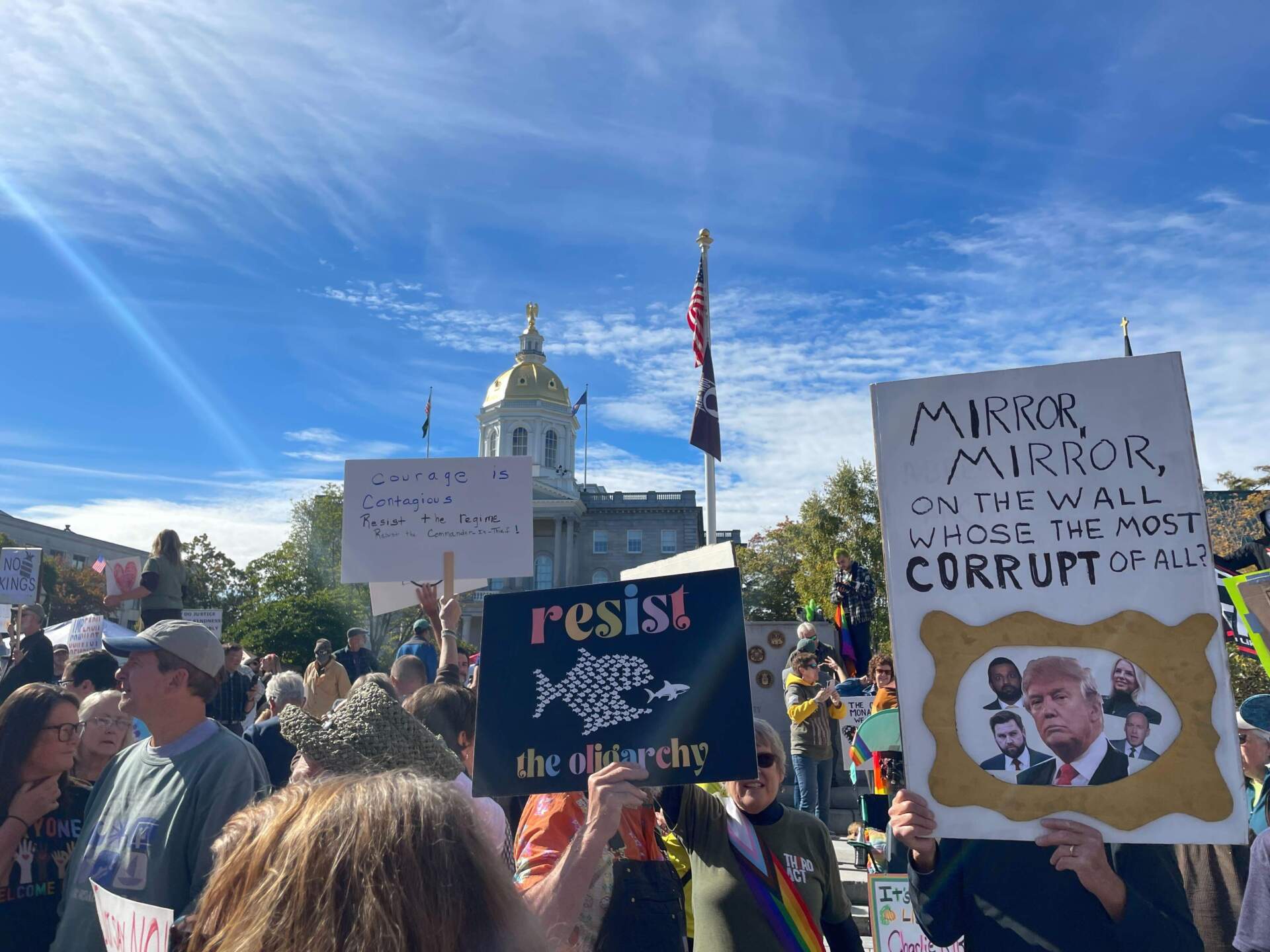 Crowds gathered in downtown Concord, near the New Hampshire State House. (Jackie Harris / NHPR)