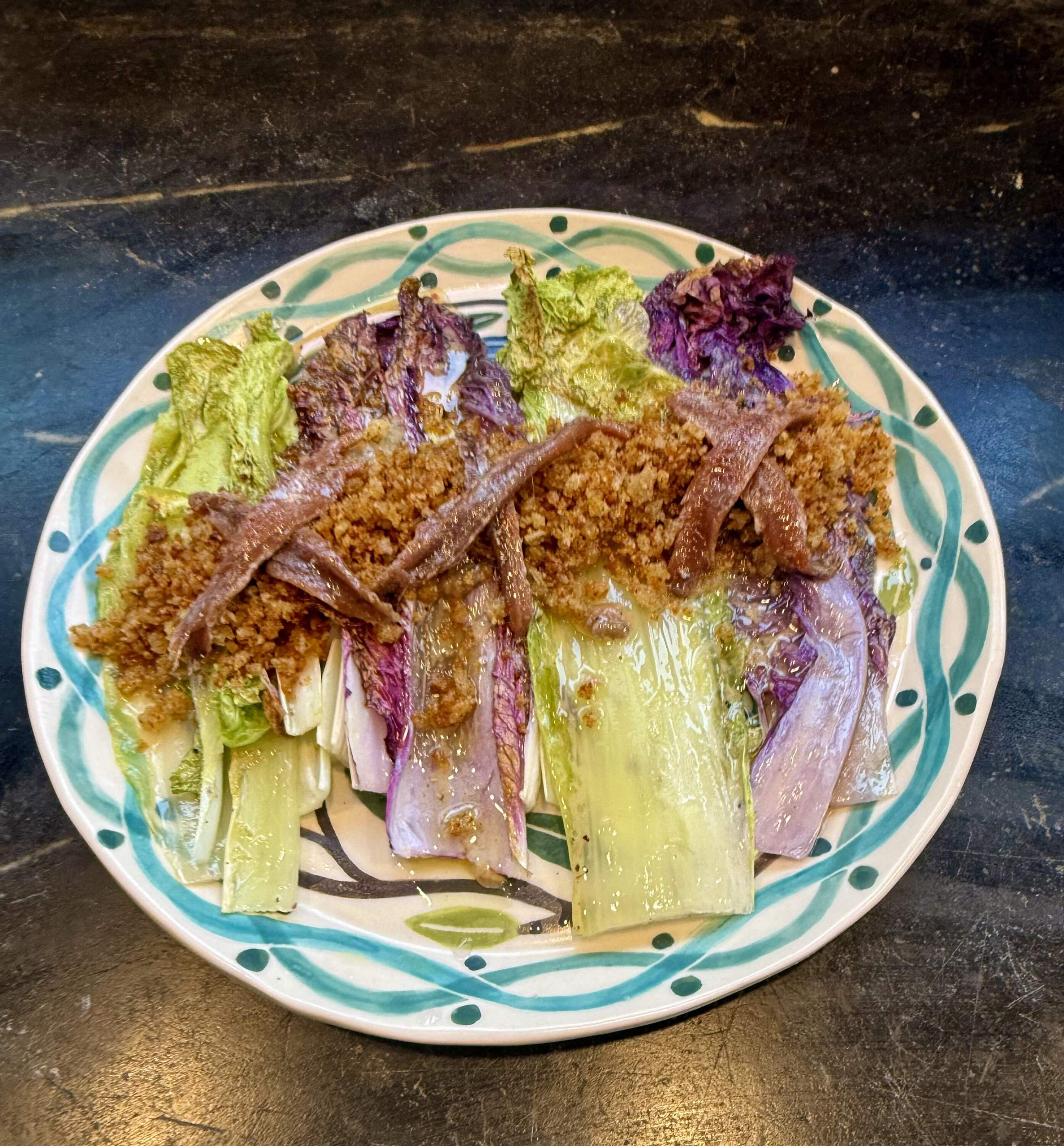 Roasted napa cabbage with crunchy breadcrumbs and Caesar dressing. (Kathy Gunst/Here & Now)
