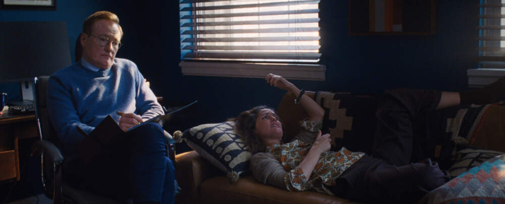 Conan O'Brien and Rose Byrne in “If I Had Legs I’d Kick You.” (Courtesy Logan White/A24)