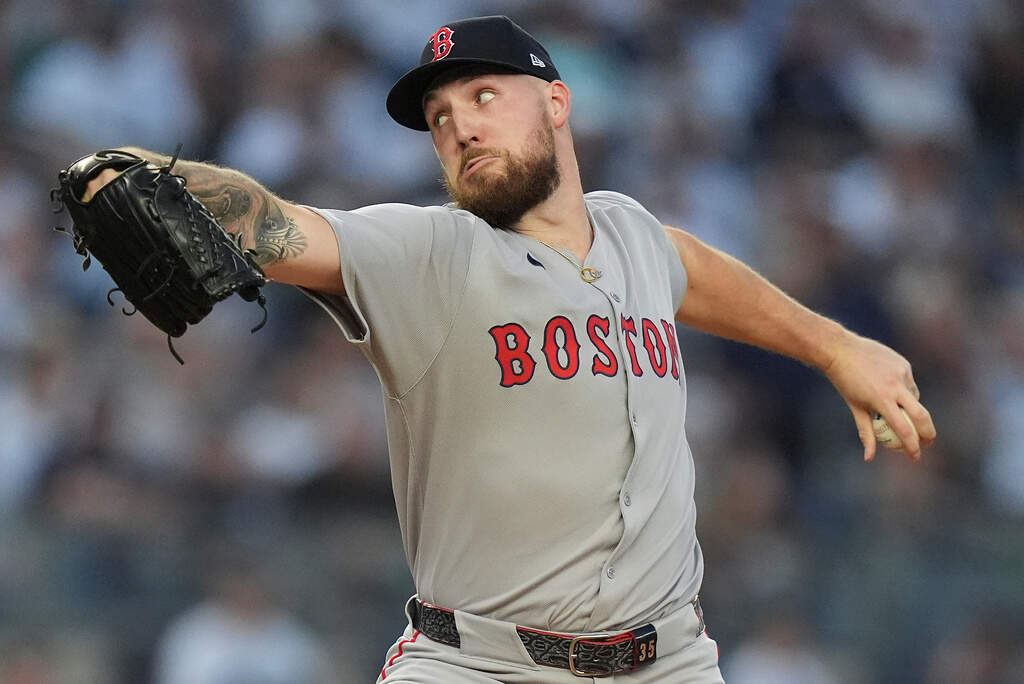Boston Red Sox pitcher Garrett Crochet delivers against the New York Yankees during the first inning of Game 1 of an American League wild-card baseball playoff series, Tuesday, Sept. 30, 2025, in New York. (Frank Franklin II/AP)