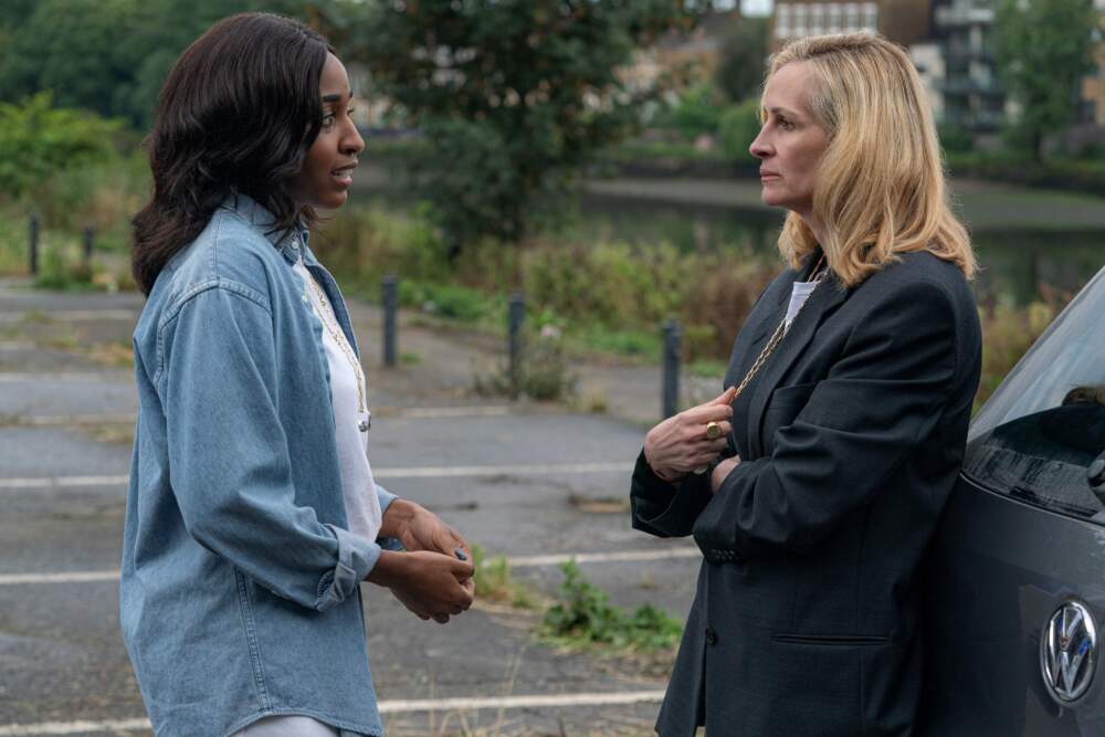 From left: Ayo Edebiri and Julia Roberts in "After the Hunt." (Courtesy Yannis Drakoulidis/Amazon MGM Studios)