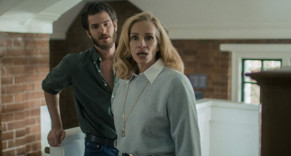 Andrew Garfield (left) and Julia Roberts in "After the Hunt." (Courtesy Amazon MGM Studios)