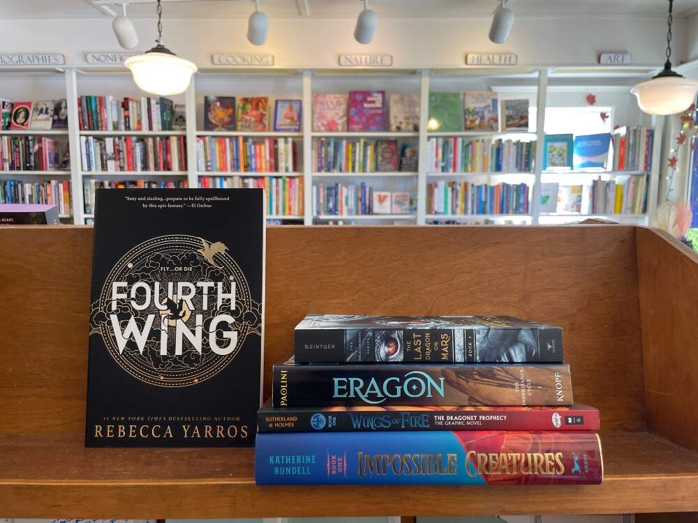 A selection of books featuring dragons at The Bookshop of Beverly Farms, 2025. (Courtesy Hannah Harlow)