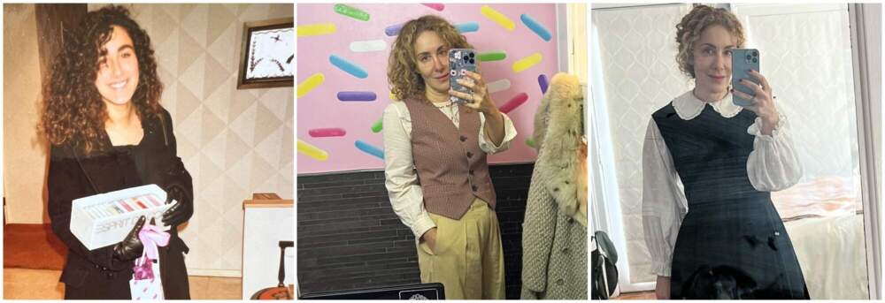 The author in three Diane Keaton-inspired outfits (and two bathroom selfies) over the decades. (Courtesy Joanna Rakoff)